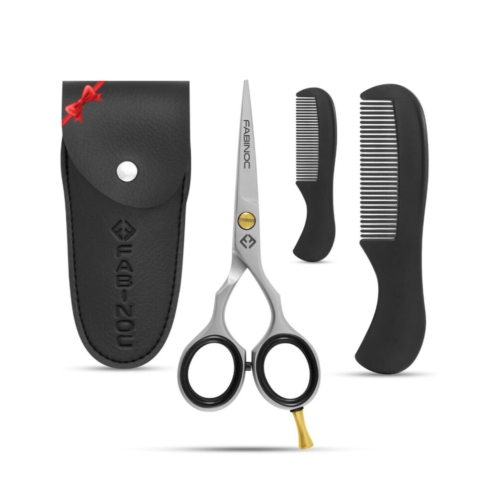 Beard and Mustache Scissors for Men 5" with 2 Combs & Pouch